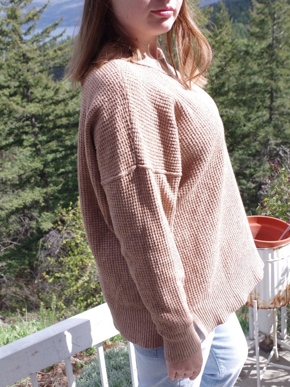 Vintage Aerie Waffle  Oversized Tan Ladies Sweater
